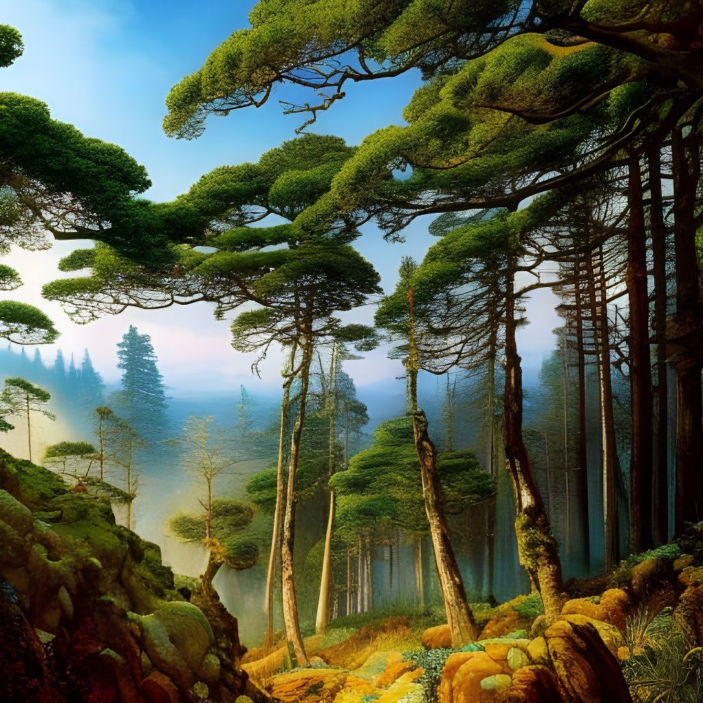 Silvanus's Cypress Forest Serenade: Hyperdetailed Aquarel