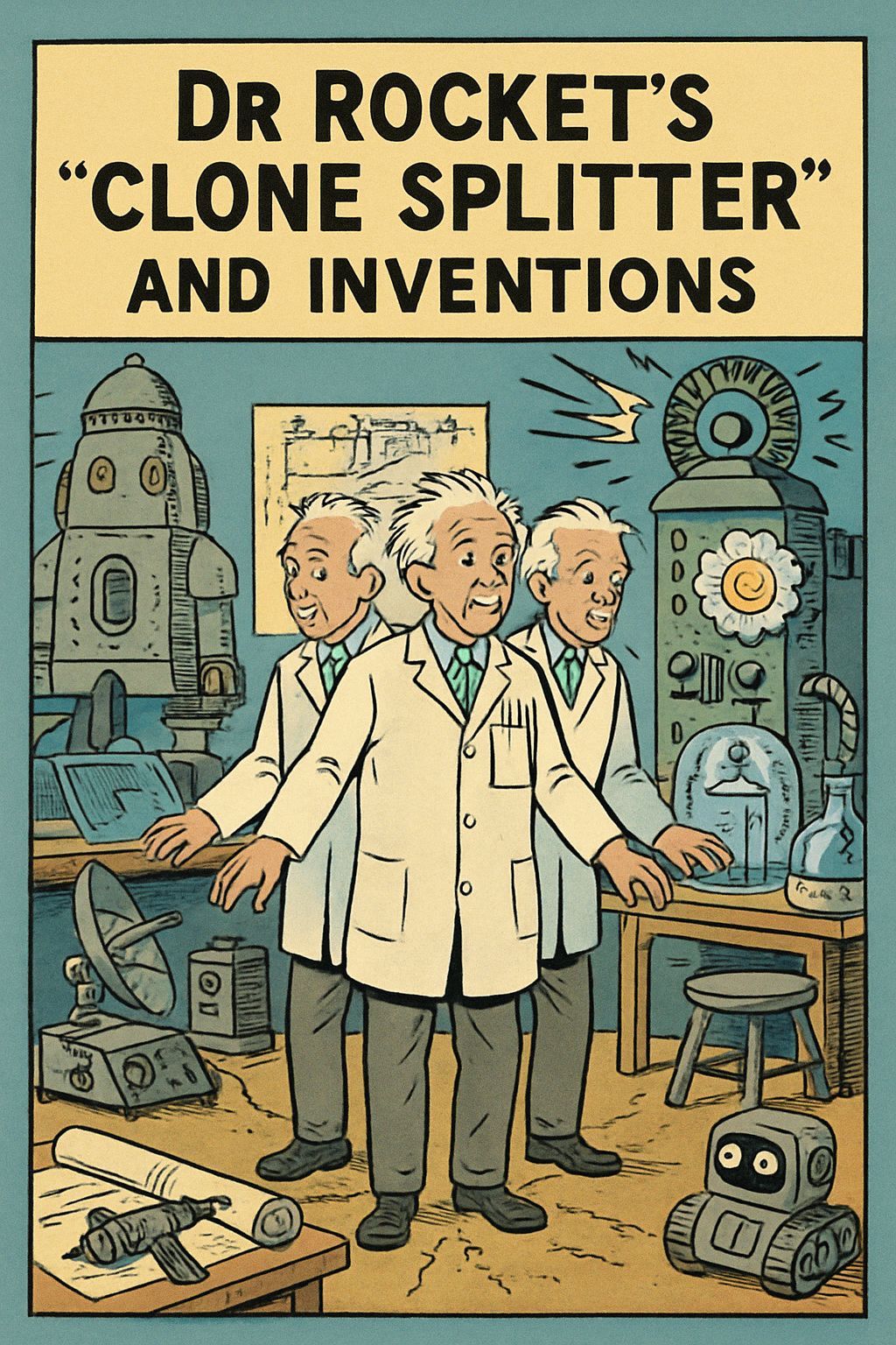 Retro Comic Book Page with Lab Inventions