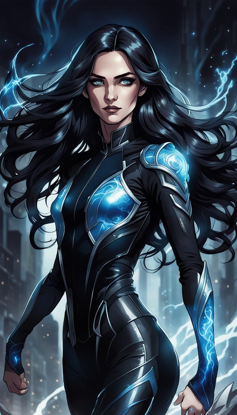 Androgynous Figure with Blue Aura in Comic Style
