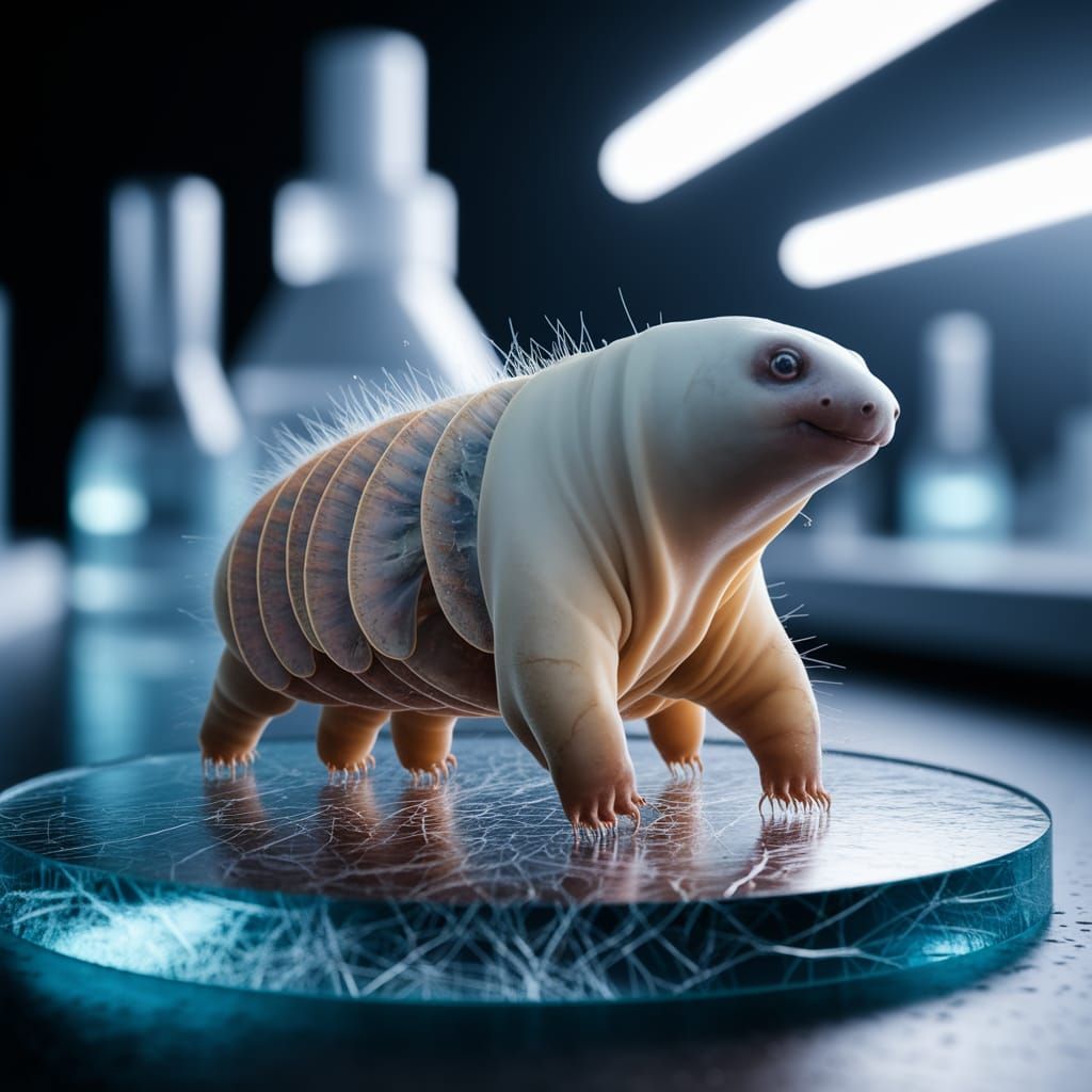 Colossal Tardigrade Explores Microscope Slide