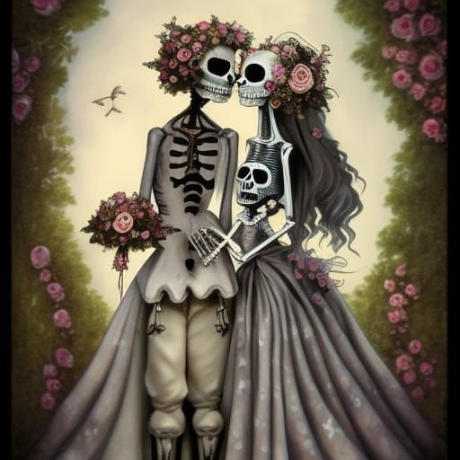 Gothic Skeletons Wedding in Eerie Storybook Style