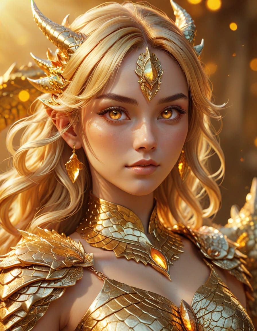 Anime Woman with Golden Hair and Dragon Jewelry