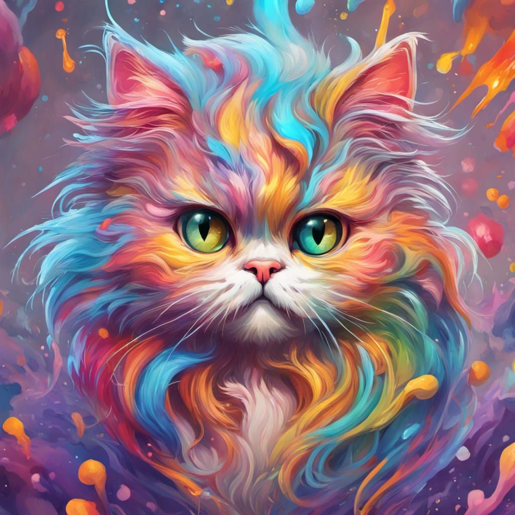 Vibrant Chibi Persian Cat in Splash Art Style
