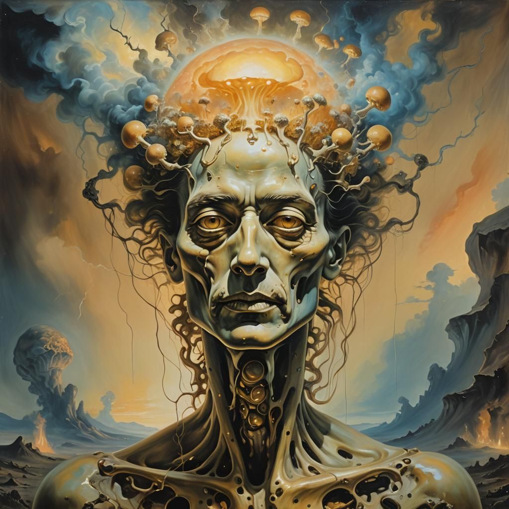 Ethereal Radioactive Humanoid in Surrealist Oil Painting