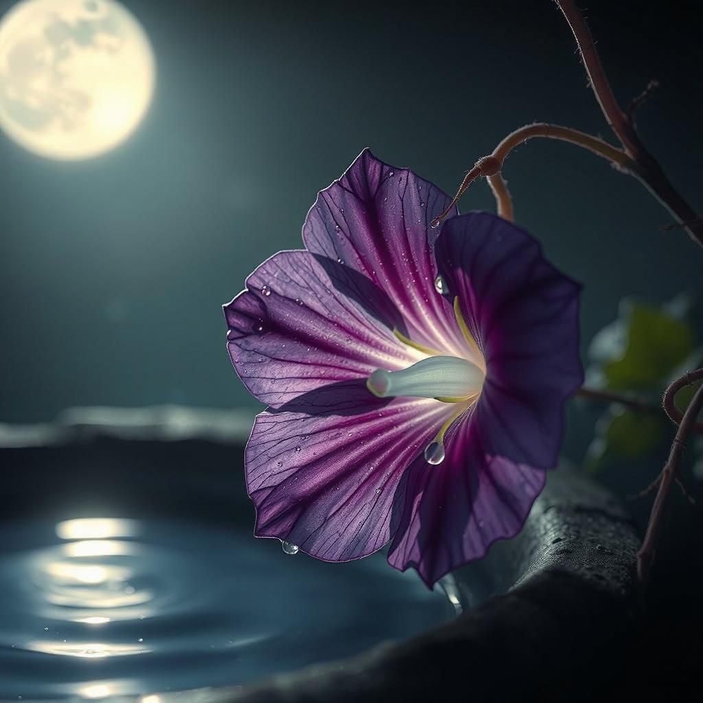 Photorealistic Nightshade Flower in Lunar Light