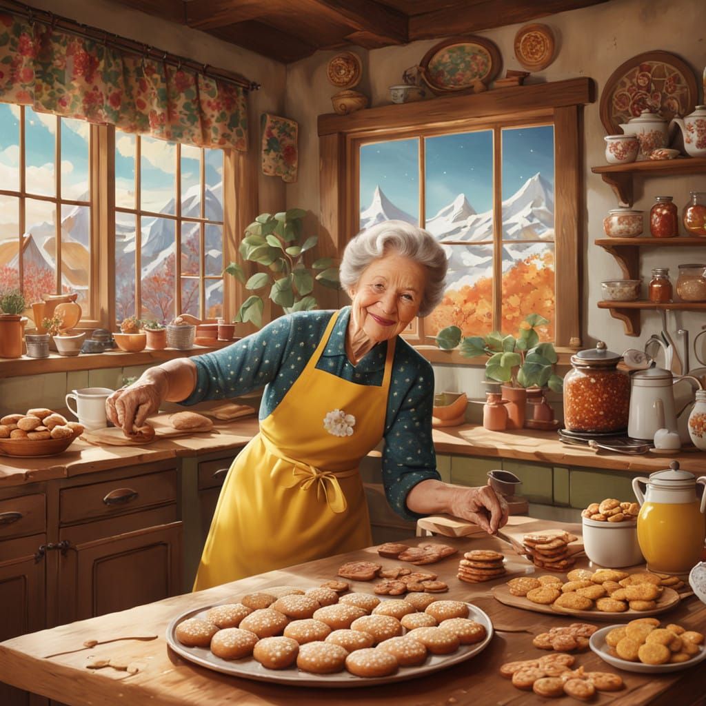 Little Sara and Grandma in a Cozy Lebkuchen Kitchen
