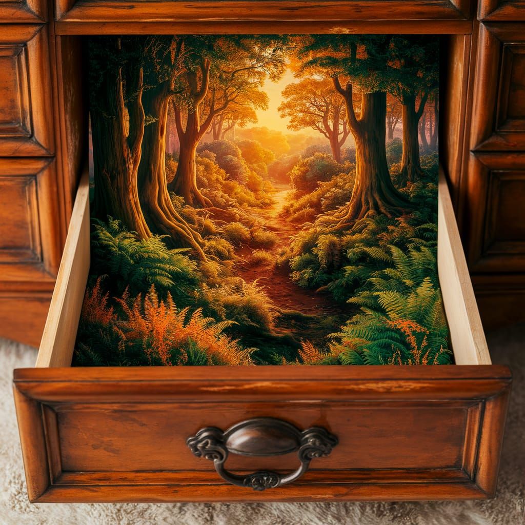 Forest in a Drawer: Parrish-Inspired Nature Scene