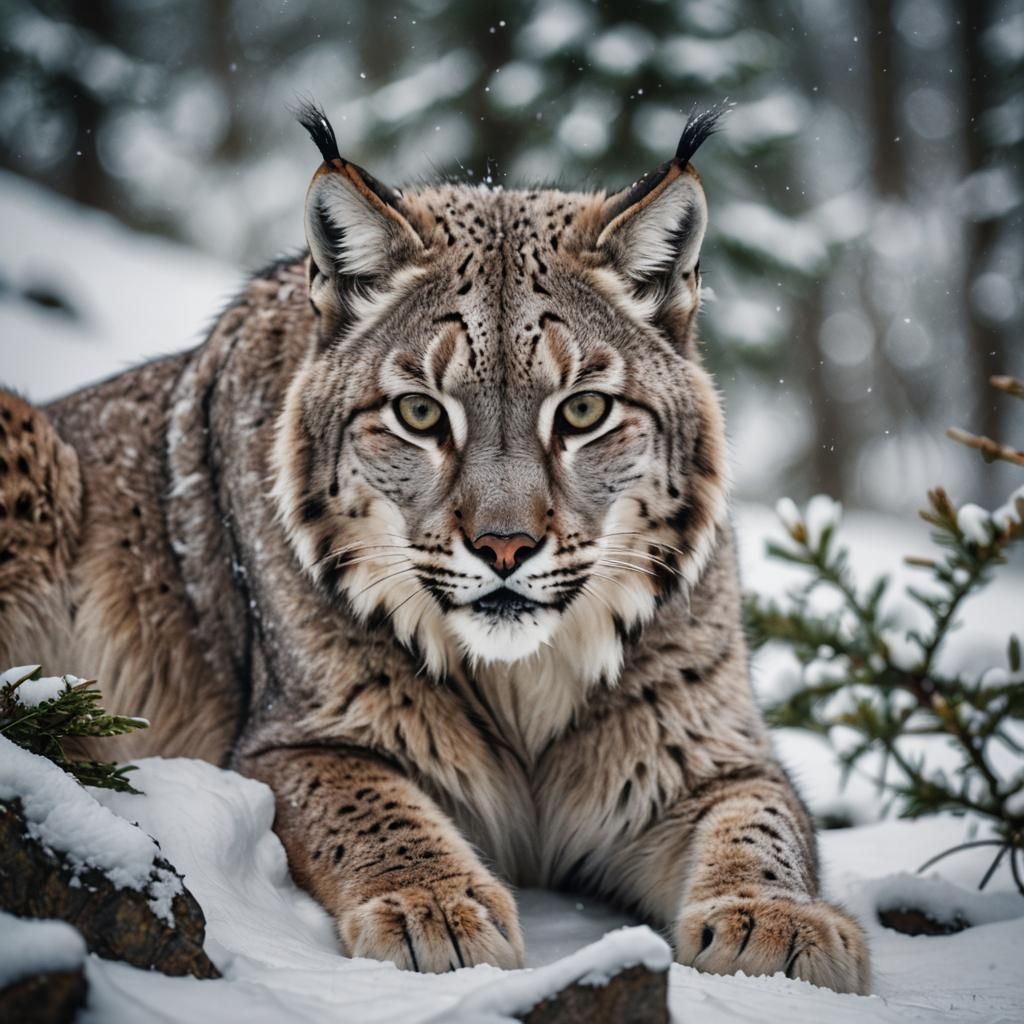 Majestic Snow Lynx in Mountain Landscape