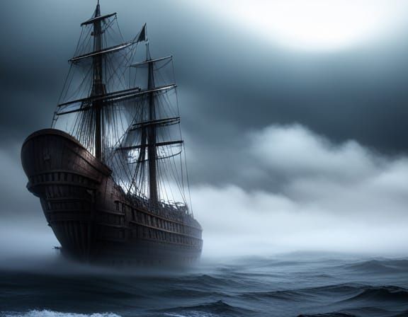 Ghost Pirate Ship in Ominous Storm