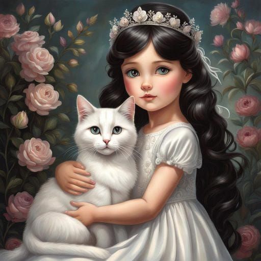 Elegant Portrait of Girl with Cat