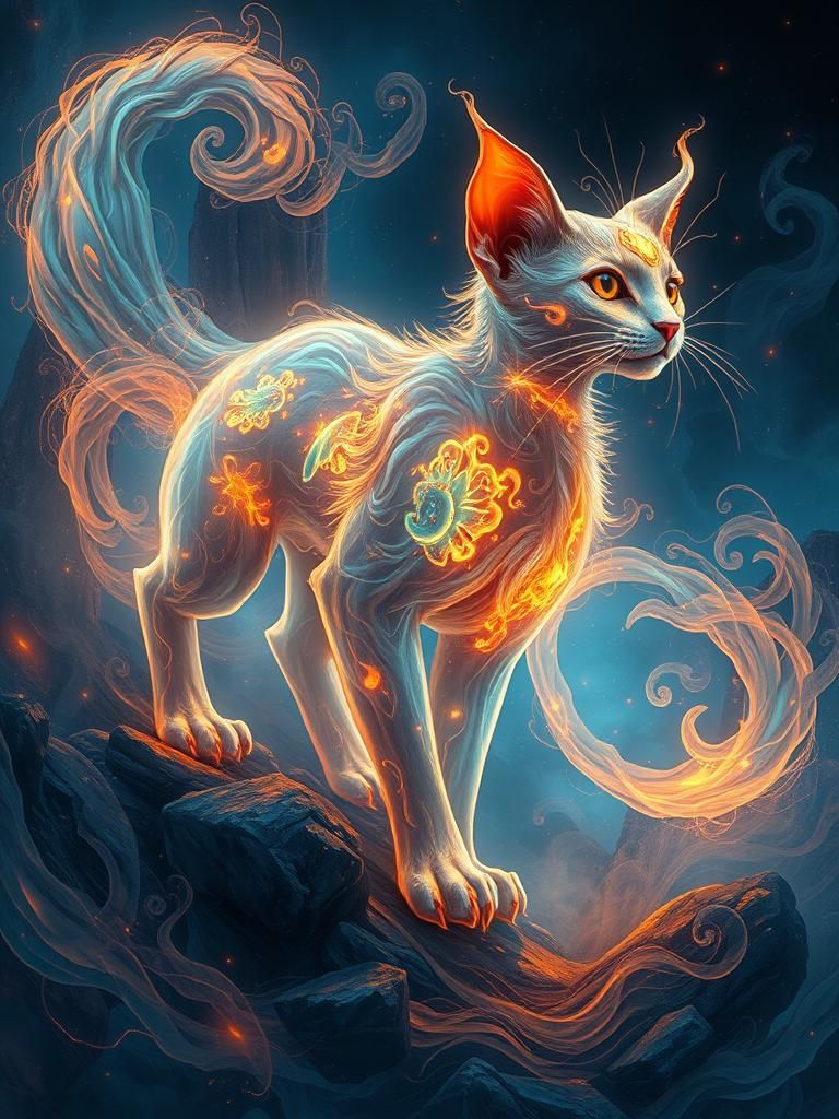 Ethereal Cat Spirit in Dreamscape, Painterly Style