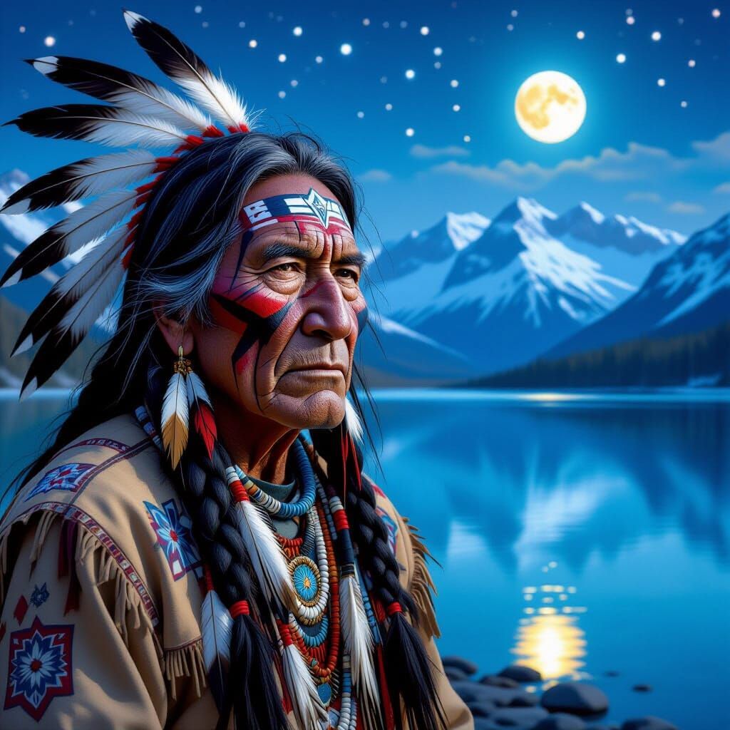 Native American Warrior by Glacial Lake