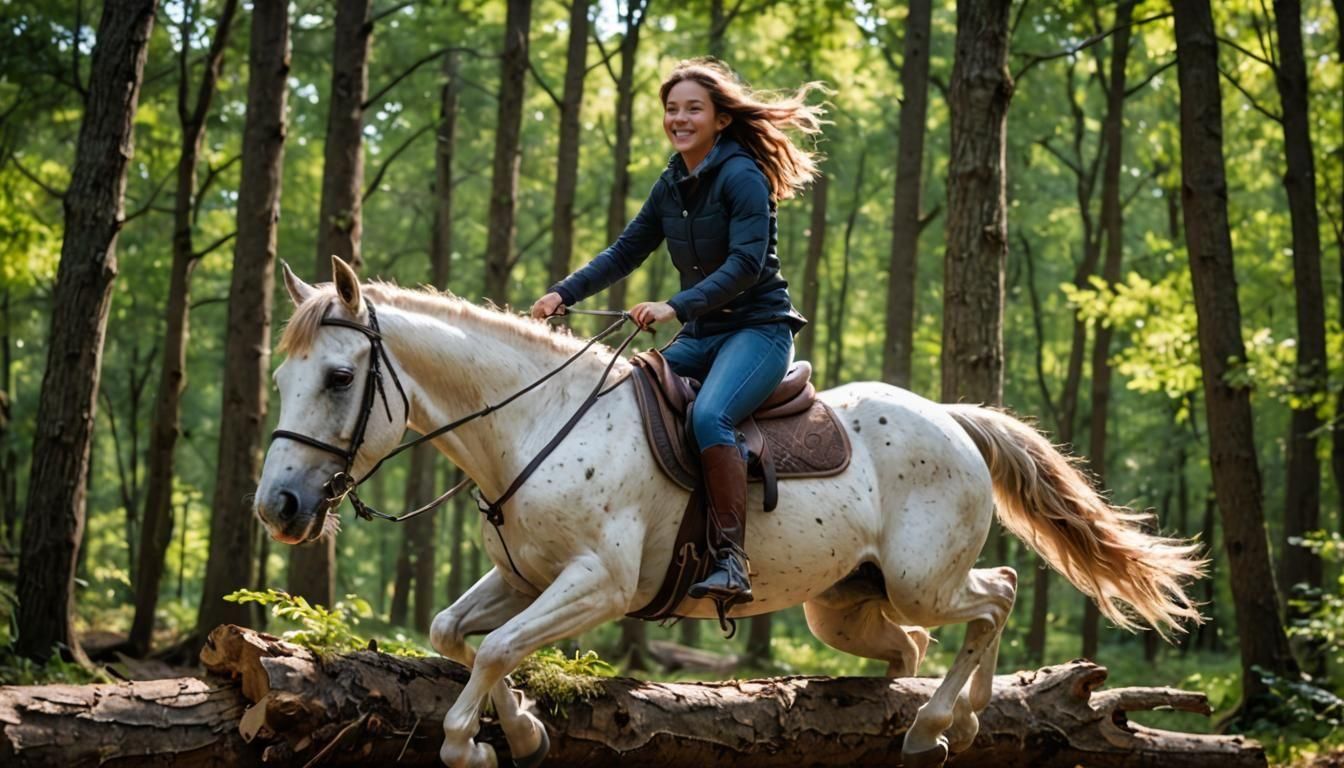 Girl on Horse Jumps Fallen Tree: Photography