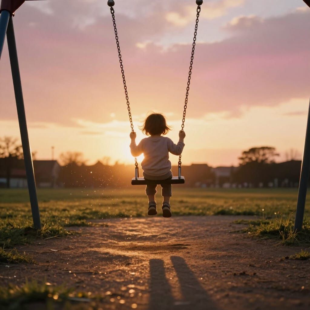 Child on Swing at Golden Hour Park Sunset