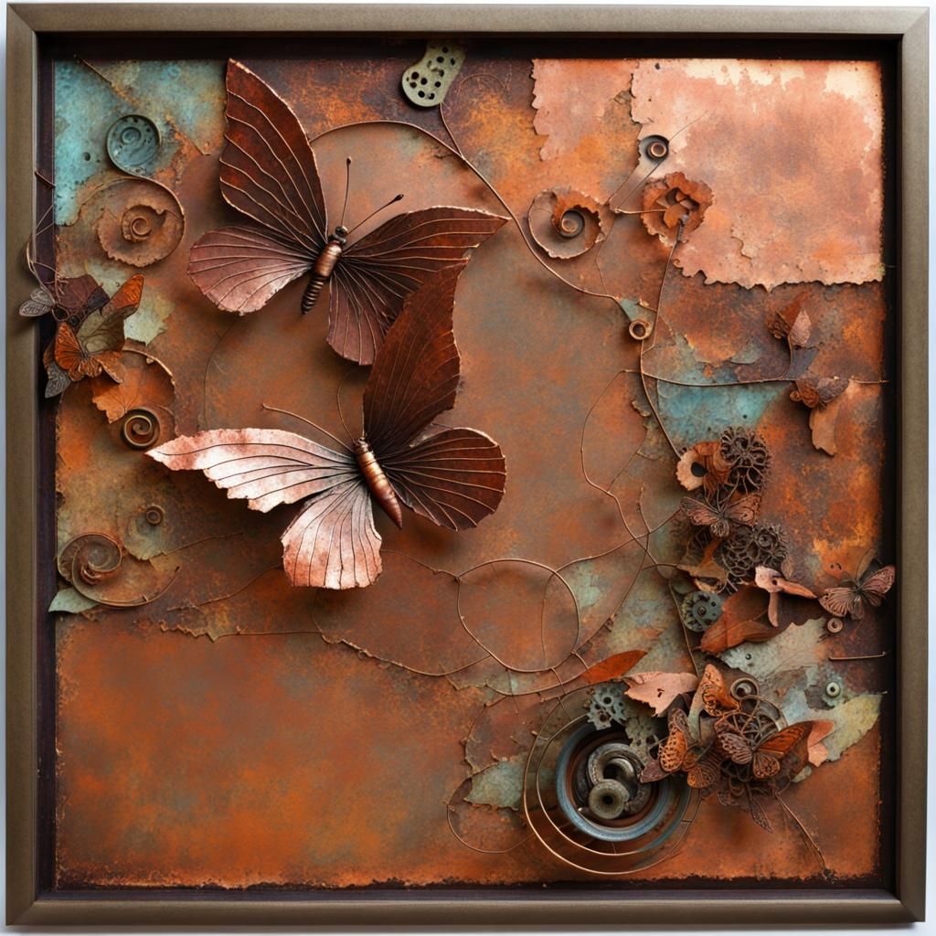 Abstract Garden: Mixed Media Collage with Metal Elements