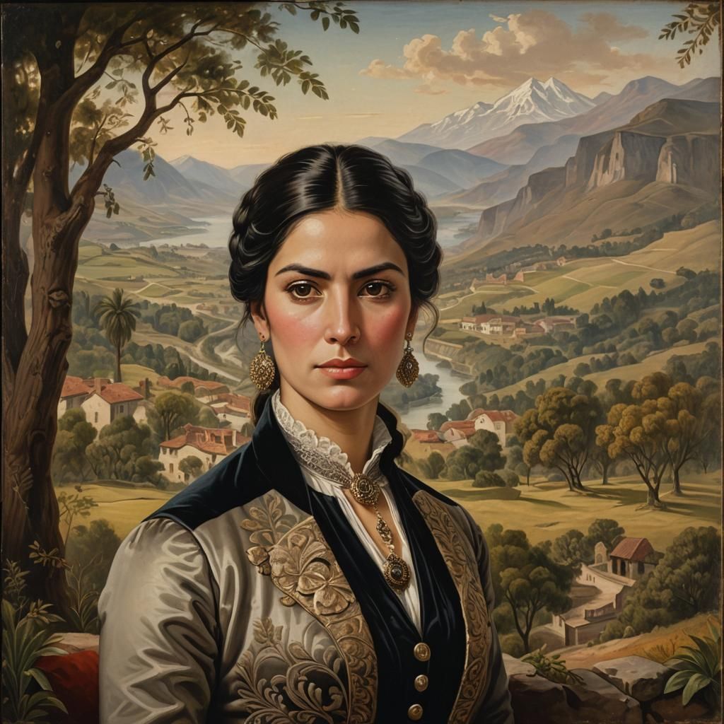 Colonial Woman Portrait in Neoclassical Style