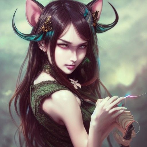 Anime Catgirl with Fangs as Digital Art