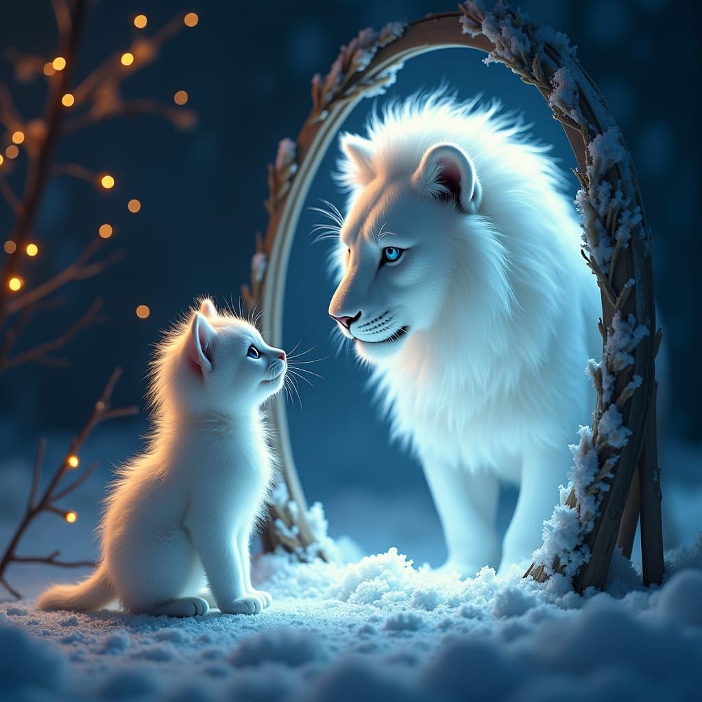 Magical Cat Reflection Reveals Majestic Lion