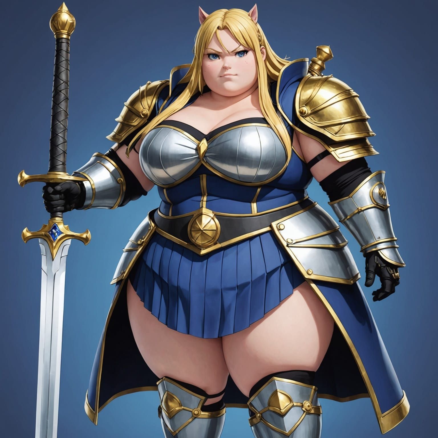 Cyberpunk Anime: Plus-Size Knight with Magical Sword