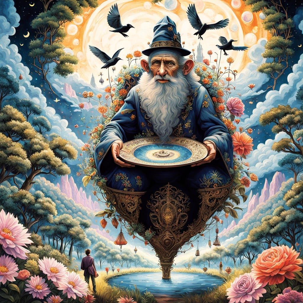 Surreal Tea Party on Floating Island, Ethereal Style