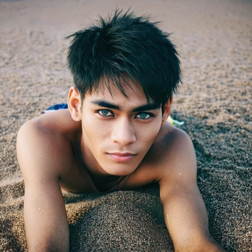 Boy at the Beach: Cinematic Film Still