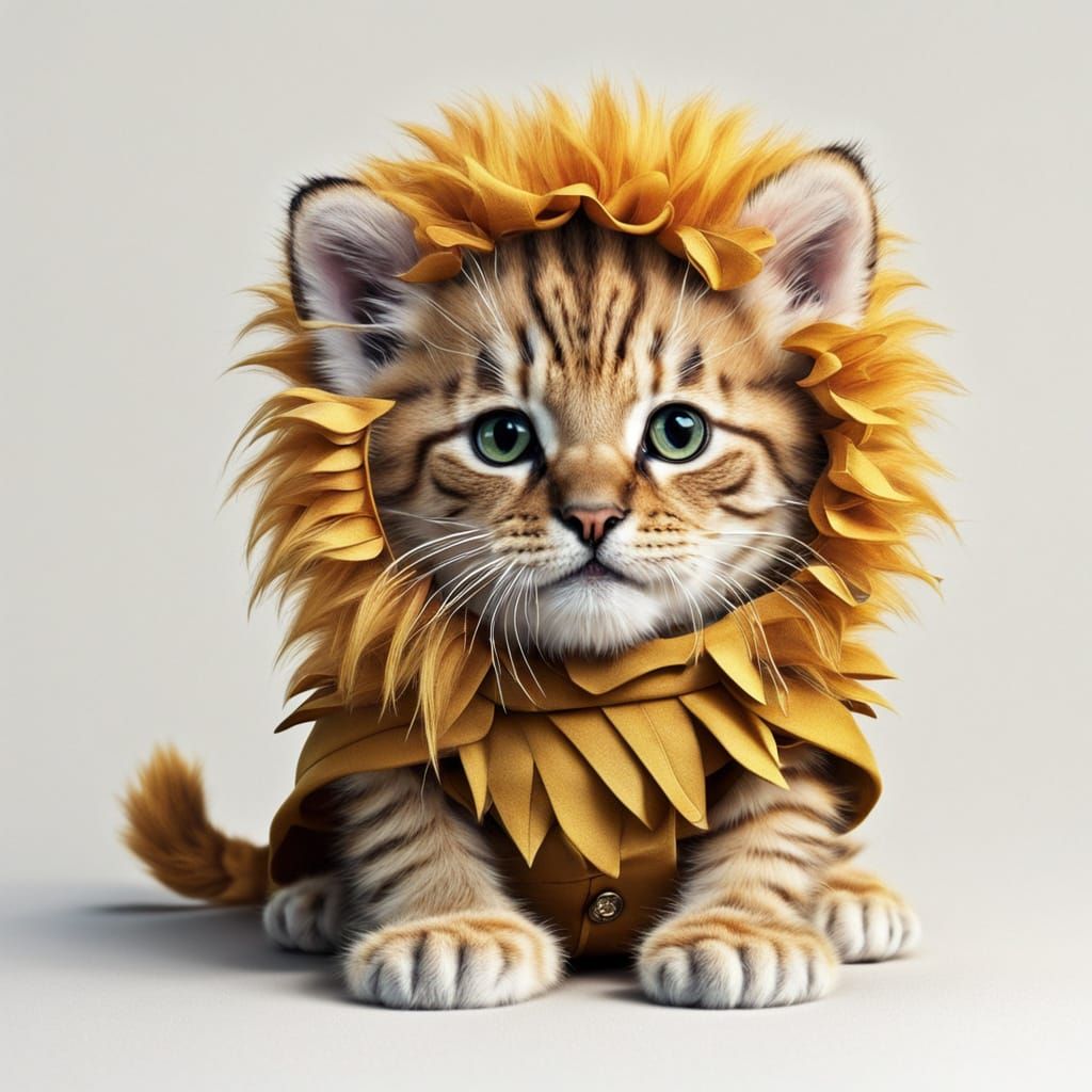 Cute Kitten Dressed as a Lion in Hyperrealistic Style
