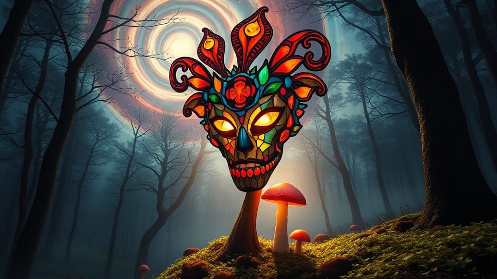 Glowing Mushroom in Cosmic Forest, Surreal Bio-Art