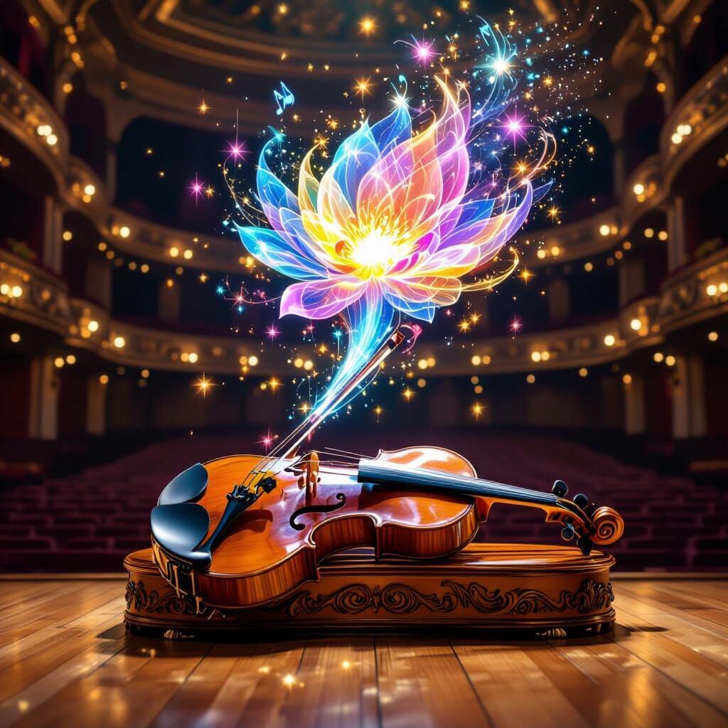 Ethereal Violin on Stage in a Grand Theater