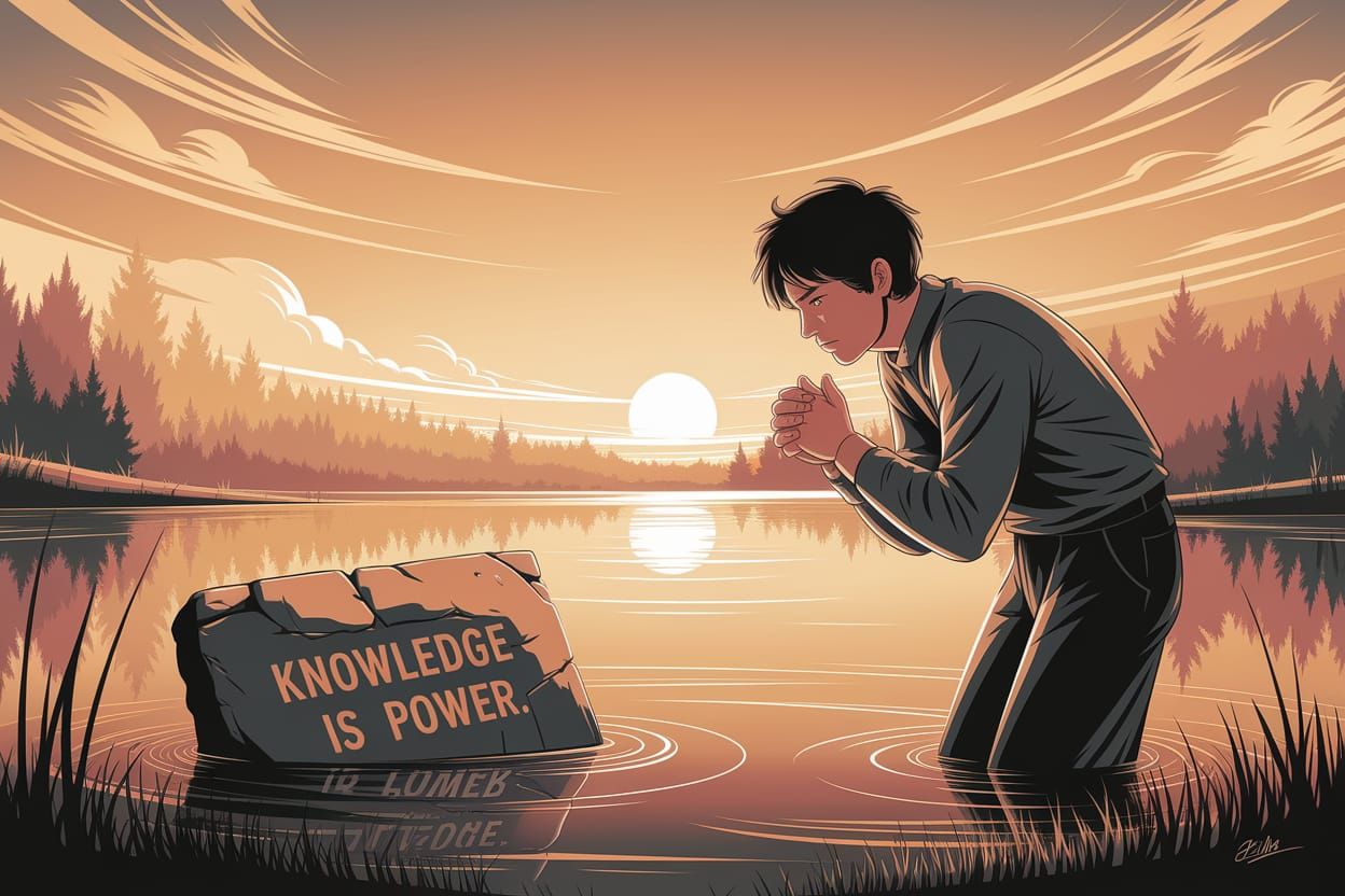 Luminist Sunset Contemplation with Stone Tablet