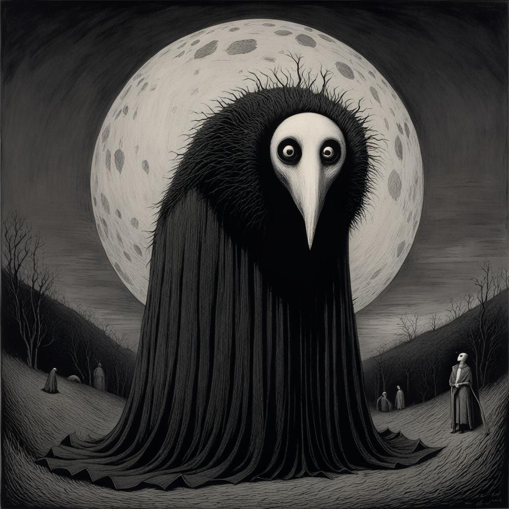 Eerie Creature Lost in Thought: Gothic Illustration