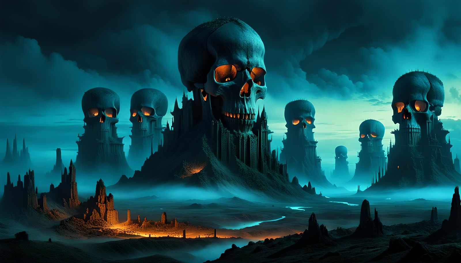 Nightmare Skull Towers: A Dark Fantasy Landscape