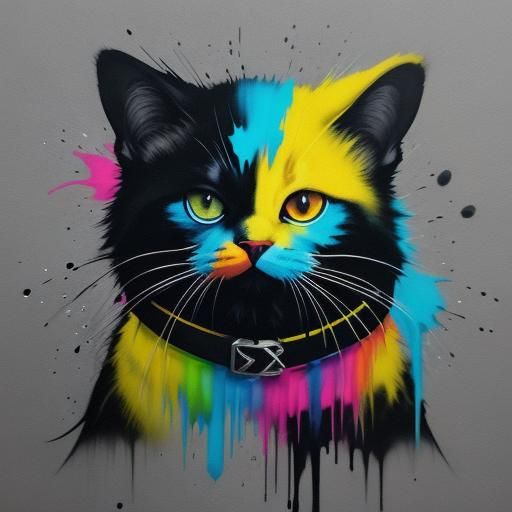 Cute Pet in Street Art Style on Black