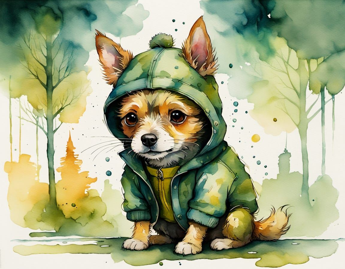 Ethereal Terrier Portrait in Whimsical Watercolor Style