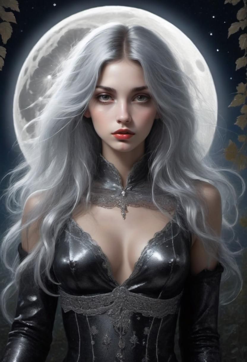 Moonlit Night: Silver-Haired Woman Portrait