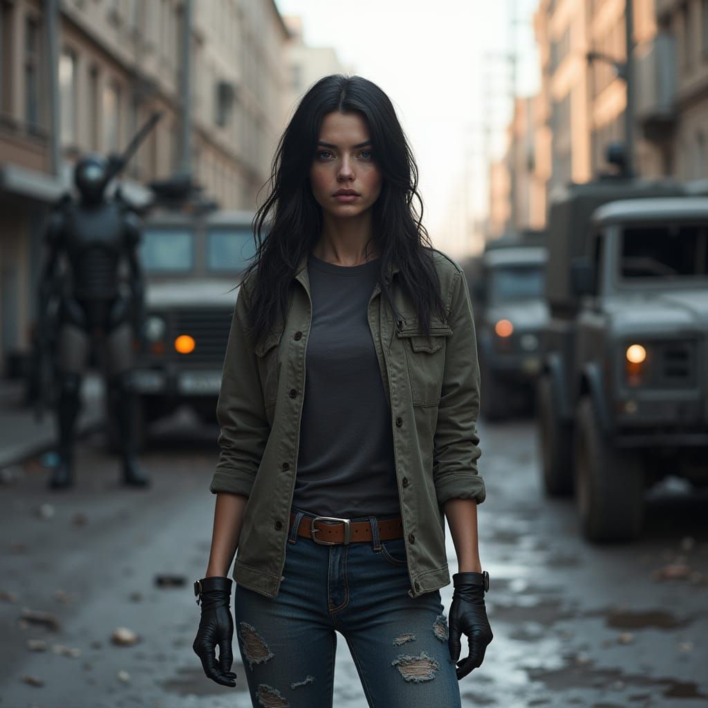 Dystopian City Scene: Athletic Woman in Action