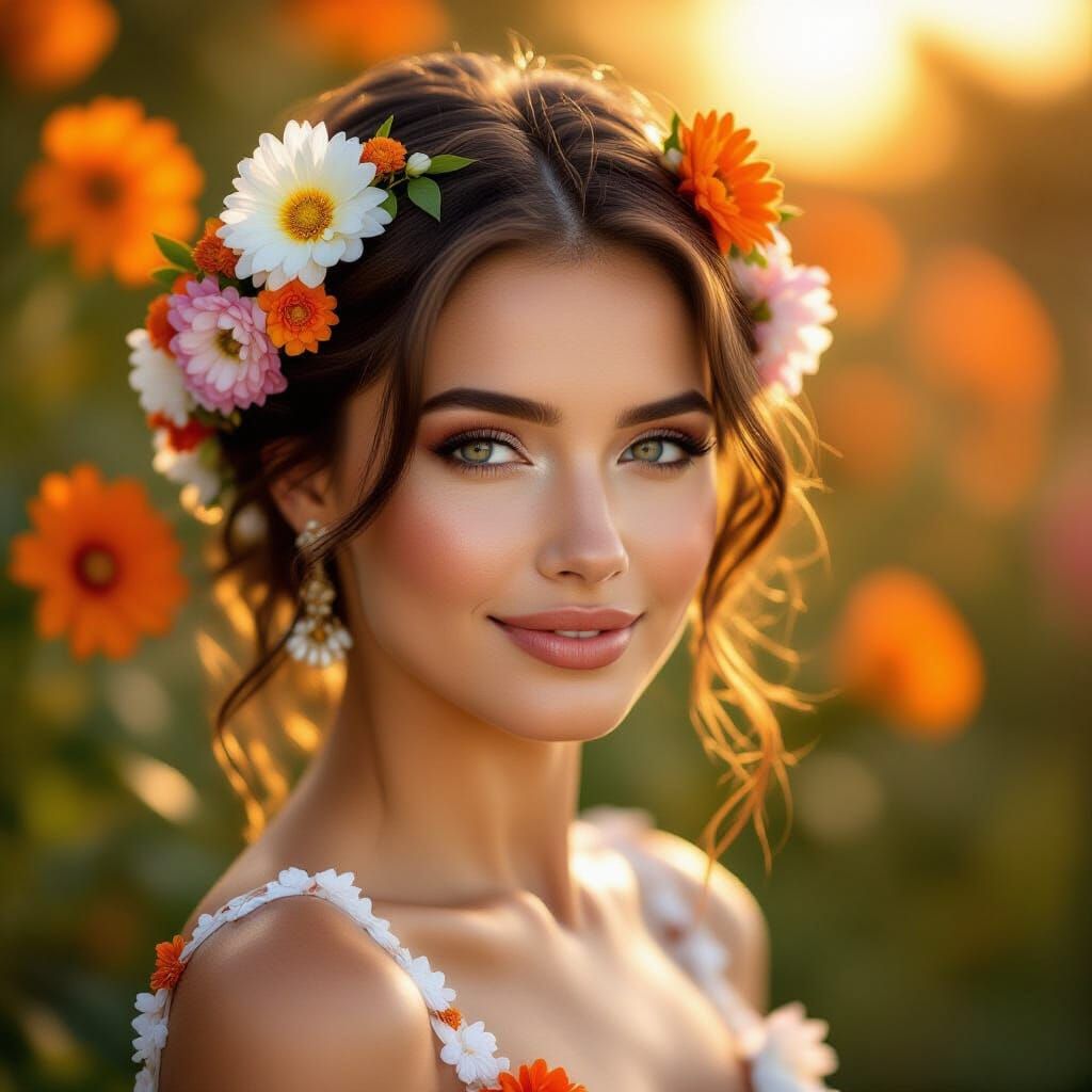 The artwork features a serene woman with a gentle expression...