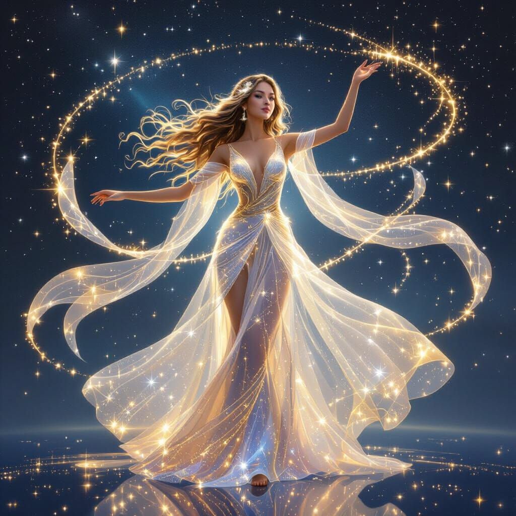 Celestial Woman Dancing in Cosmic Style