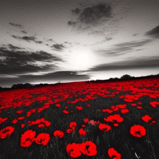 Glowing Red Flowers at Sunset in Monochrome