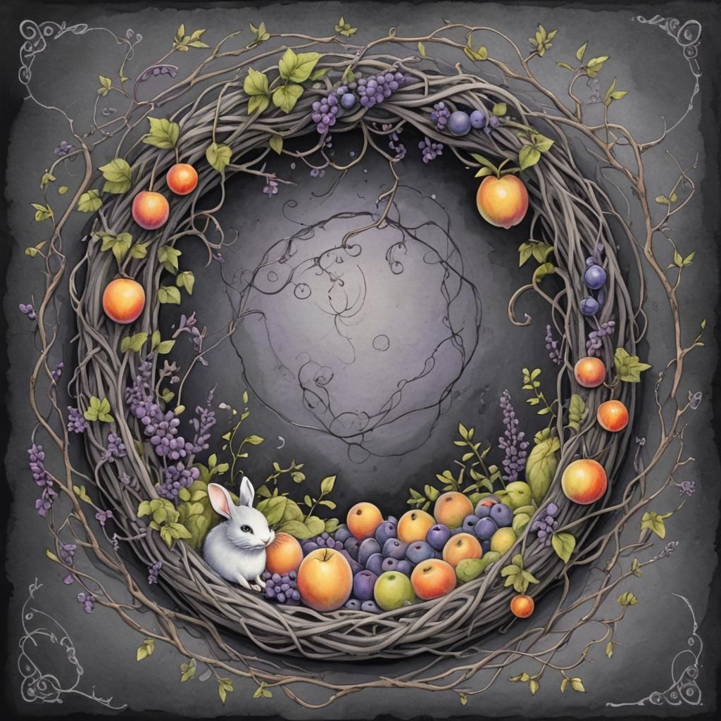 pencil sketch of a messy oval shaped magical portal, with tw...