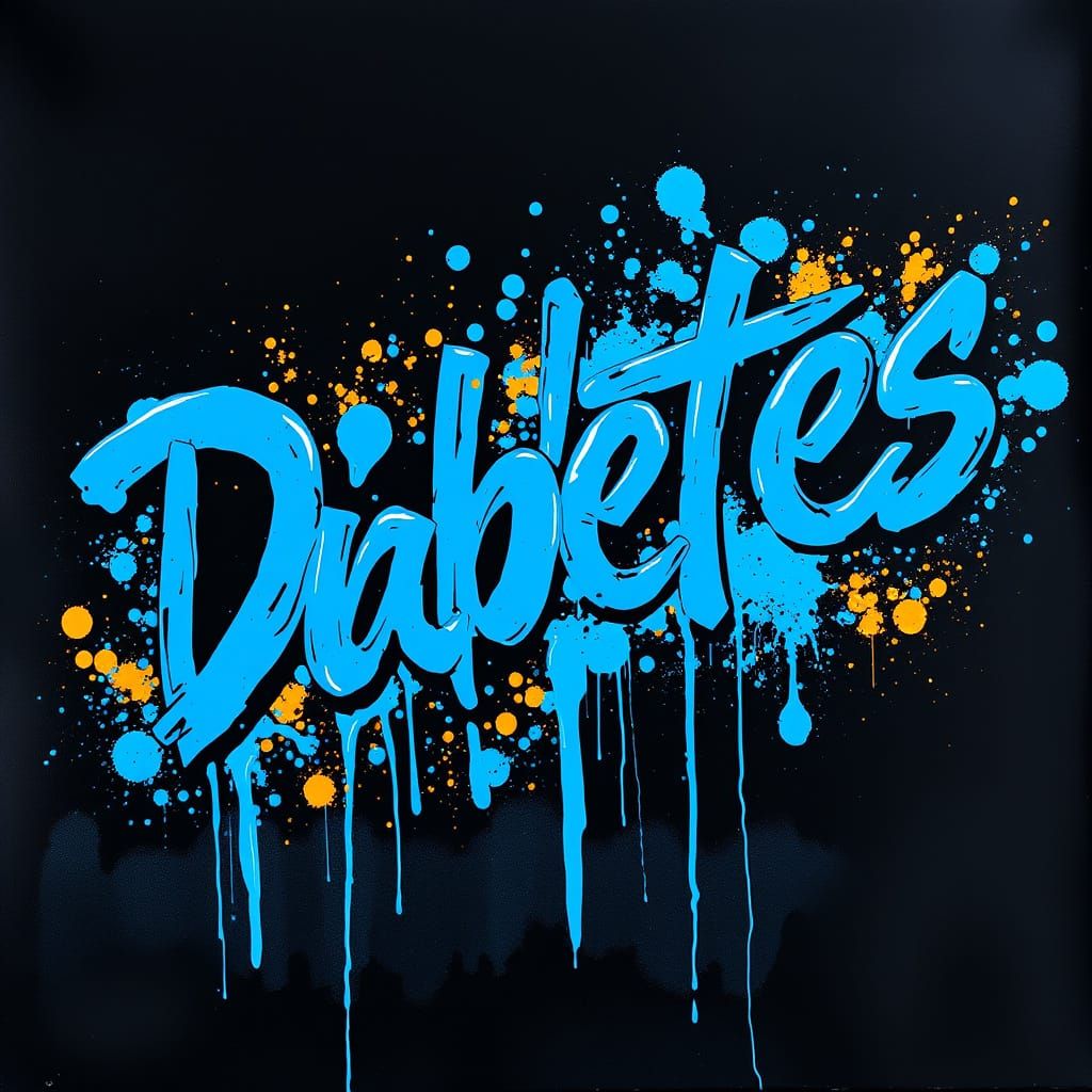 Vibrant Blue Graffiti Logo for Diabetes on Black Background