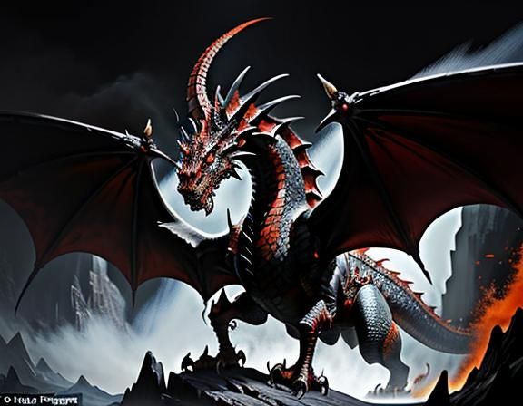 Fiery Dragon in Dynamic Fantasy Art Style