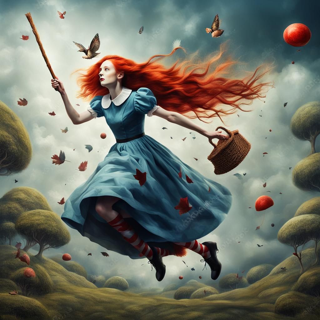 Adult Alice in Wonderland Flying: Surreal Art