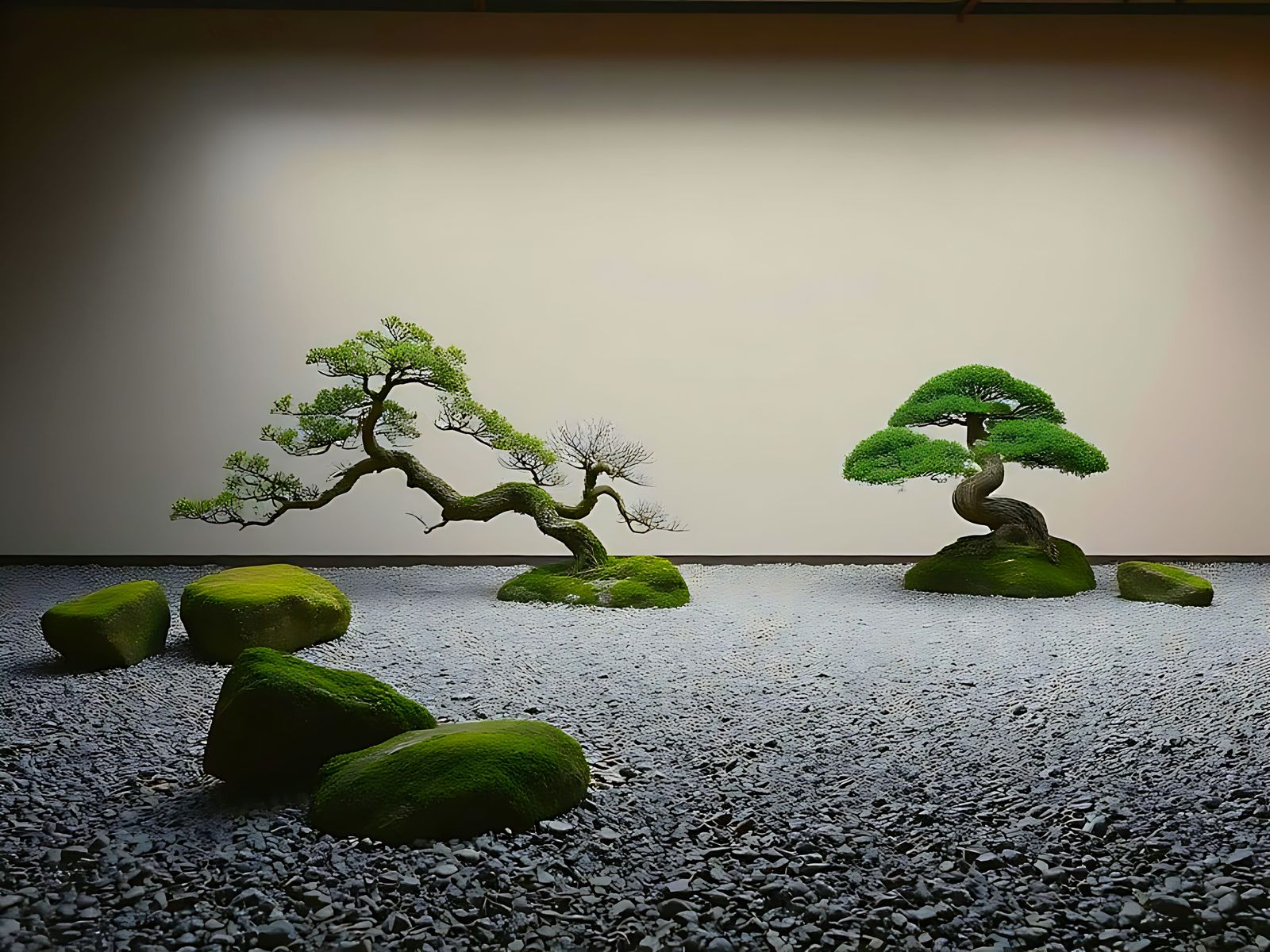 Serene Zen Garden with Bonsai, Hyper-Realistic Style