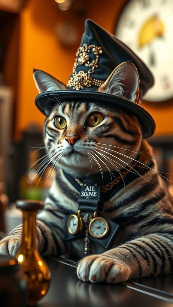 Mysterious Feline Bartender in Intricately Detailed Cyberpun...