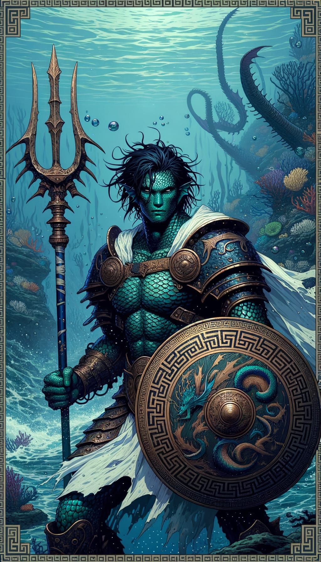 Underwater Triton Warrior in Cel Shaded Armor