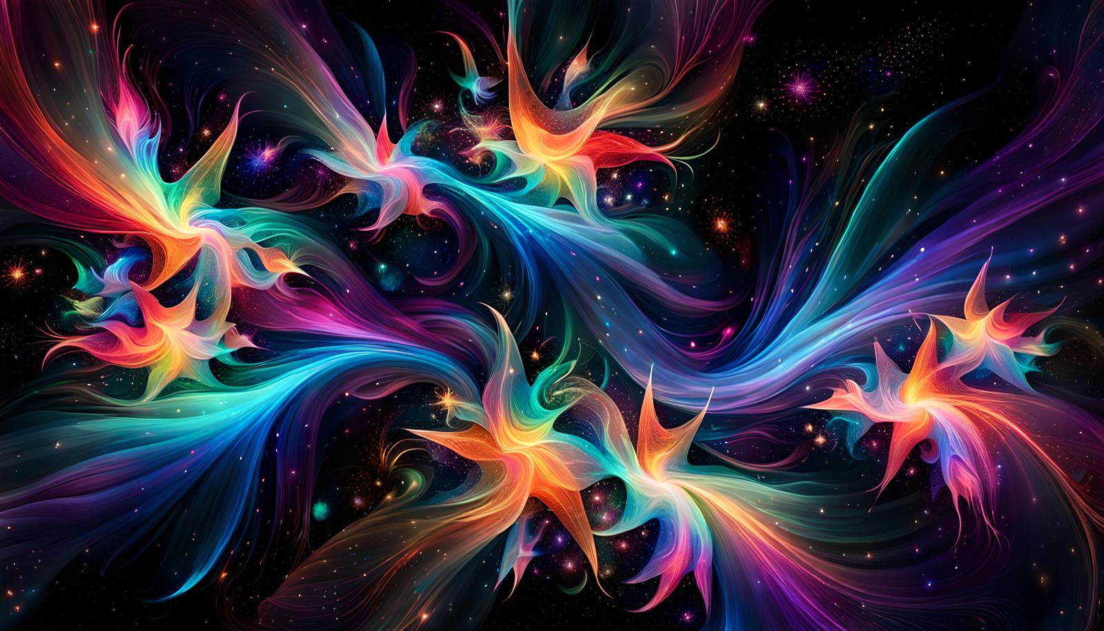 Iridescent Star Clusters in Abstract 3D Art