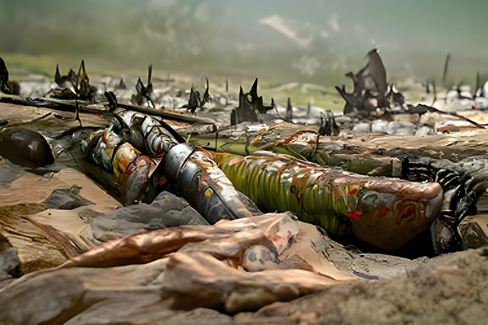 Devastated Medieval Battlefield in Hyperrealistic Oil Painti...