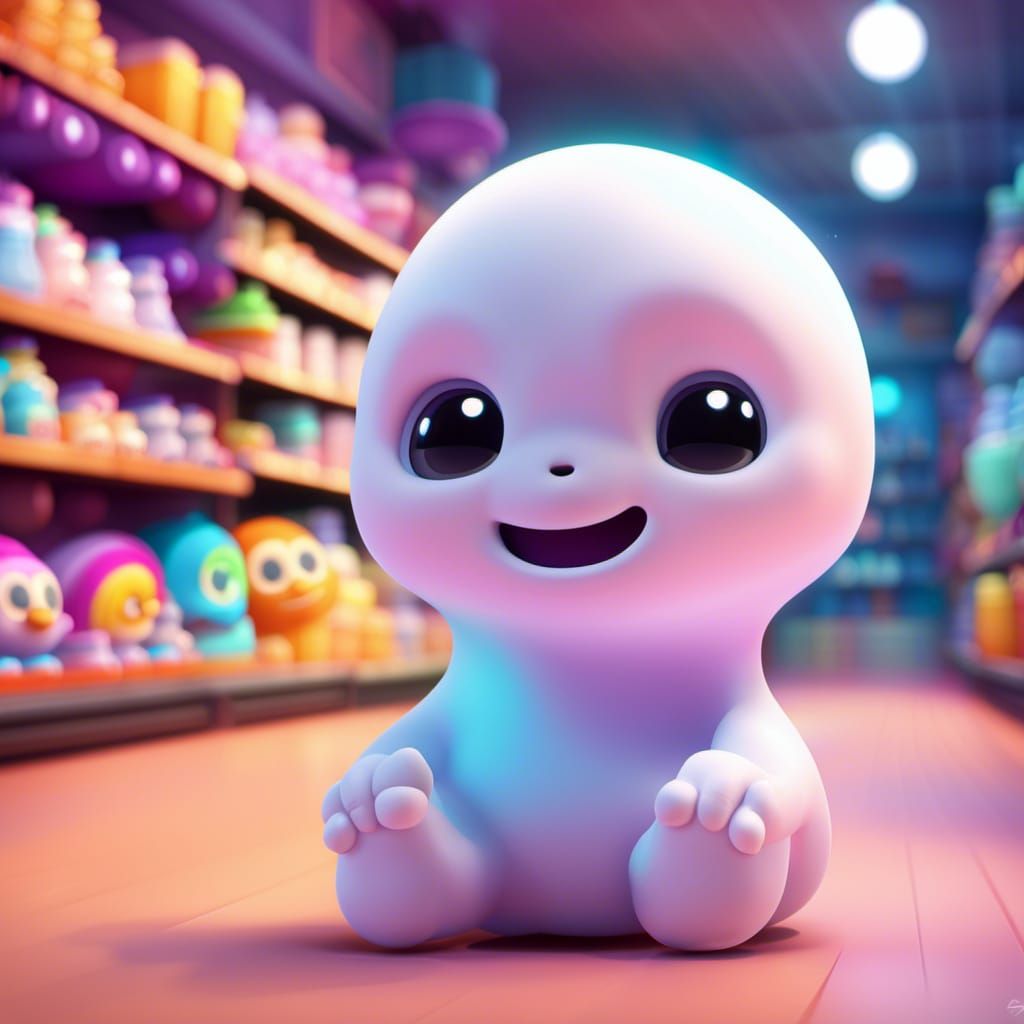 Adorable Chibi Ghost in Toy Store: 3D Digital Art