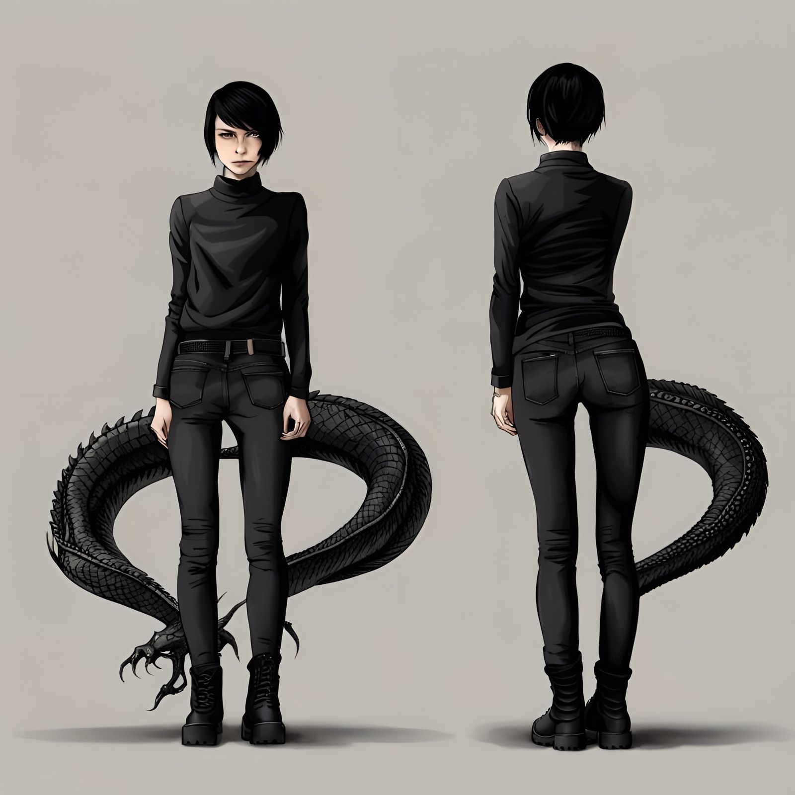 Woman with Dragon Tattoo and Black Outfit