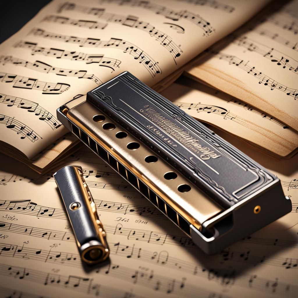 Harmonica and Sheet Music: Detailed Matte Painting